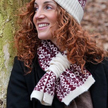 Burgundy And Cream Scandi Starflower Pull Through Scarf | The Jewellery Stop