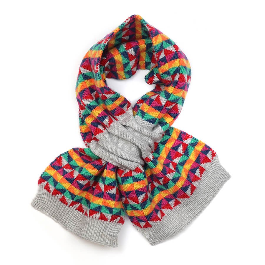 Grey And Rainbow Retro Geo Pattern Pull Through Scarf | The Jewellery Stop