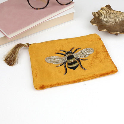 Velvet Mustard Embroidered Bee Purse | The Jewellery Stop