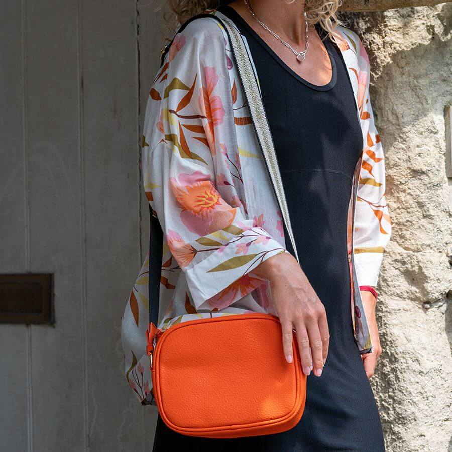 Orange Vegan Leather Camera Bag | The Jewellery Stop