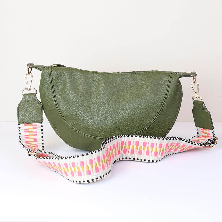 Olive Vegan Leather Half Moon Bag | The Jewellery Stop