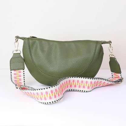 Olive Vegan Leather Half Moon Bag | The Jewellery Stop