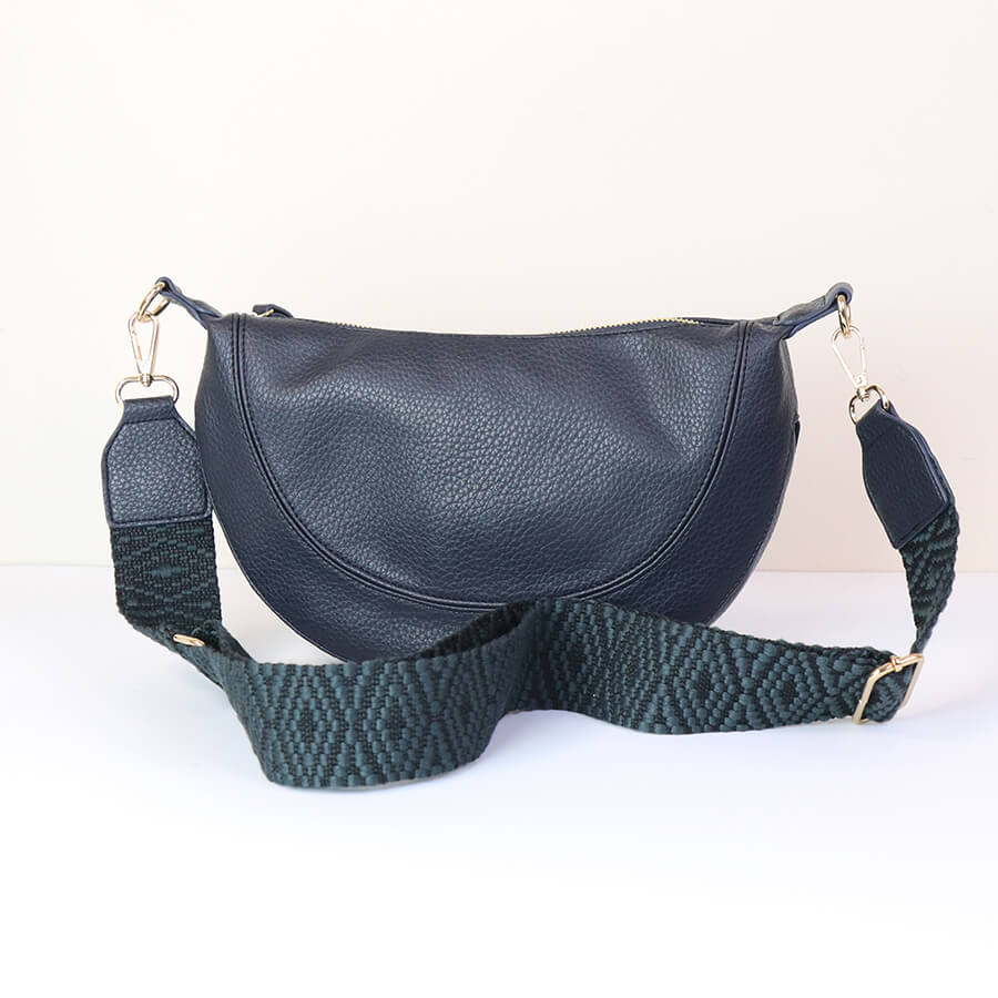 Slate Blue Vegan Leather Half Moon Bag | The Jewellery Stop