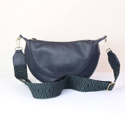Slate Blue Vegan Leather Half Moon Bag | The Jewellery Stop