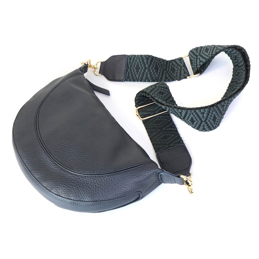 Slate Blue Vegan Leather Half Moon Bag | The Jewellery Stop