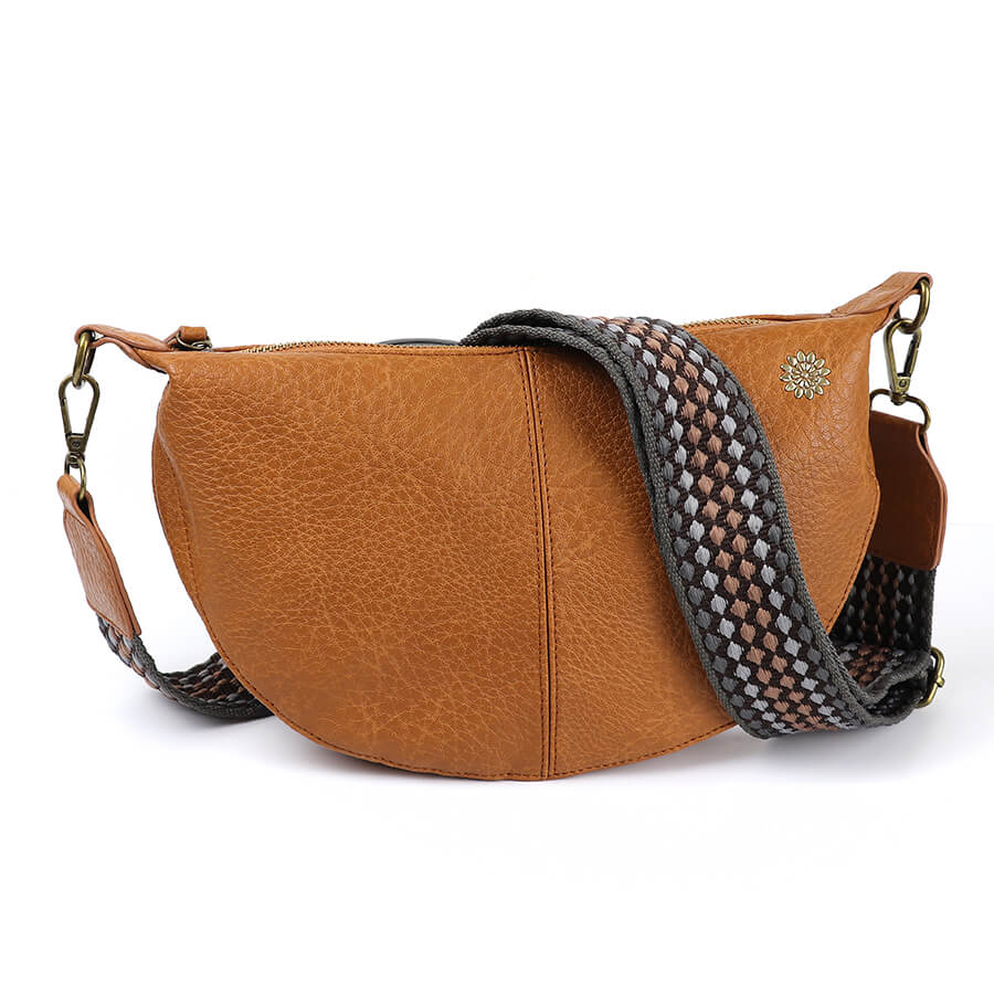 Tan Vegan Leather Half Moon Bag | The Jewellery Stop