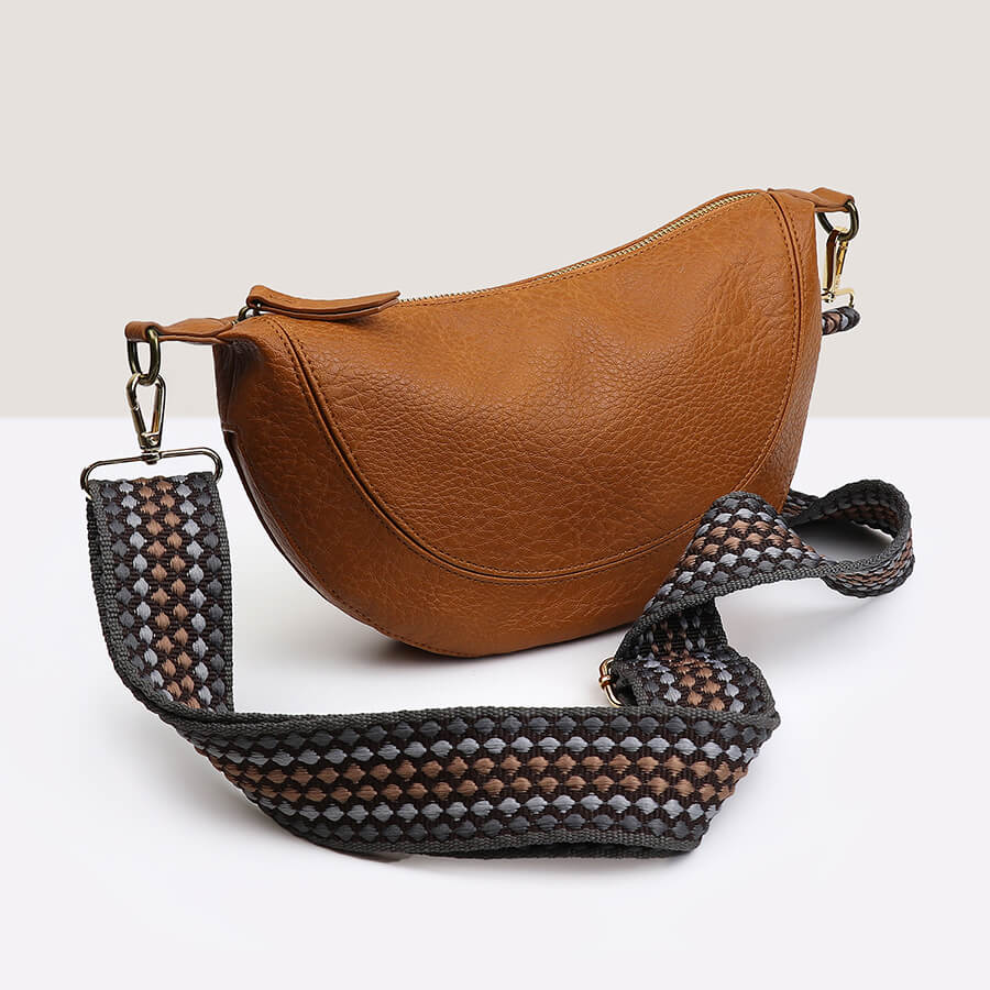 Tan Vegan Leather Half Moon Bag | The Jewellery Stop