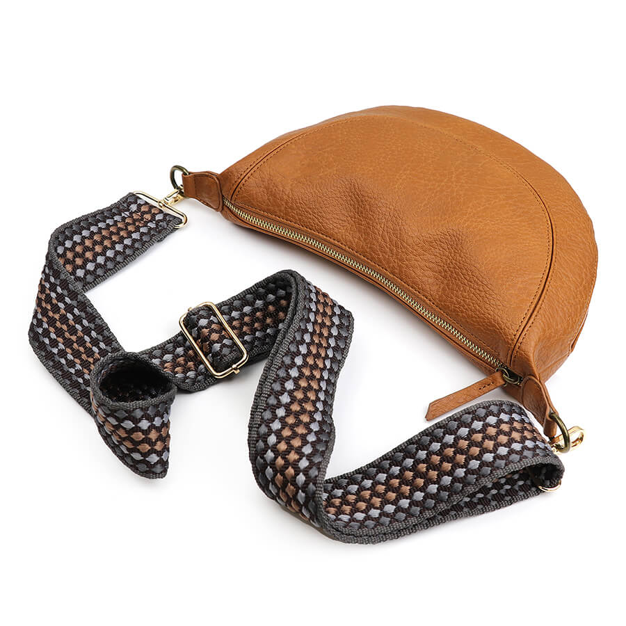 Tan Vegan Leather Half Moon Bag | The Jewellery Stop