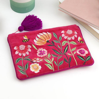 Fuchsia Velvet Embroidered Floral Purse | The Jewellery Stop