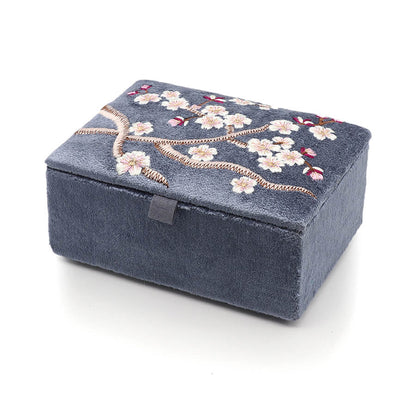 Lilac Velvet Jewellery Box With Sakura Embroidery | The Jewellery Stop