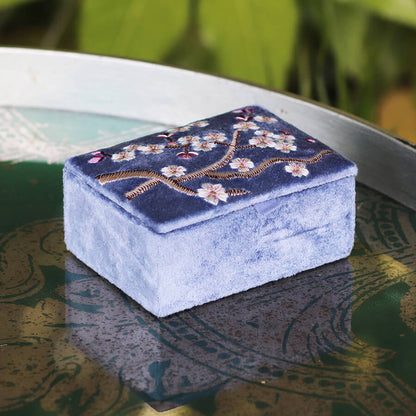 Lilac Velvet Jewellery Box With Sakura Embroidery | The Jewellery Stop