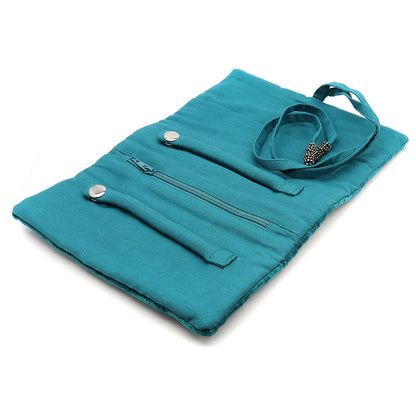 Teal Velvet Jewellery Roll With Hummingbird Embroidery | The Jewellery Stop