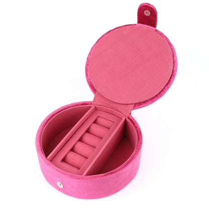 Hot Pink Round Velvet Jewellery Box With Floral Bee Embroidery | The Jewellery Stop