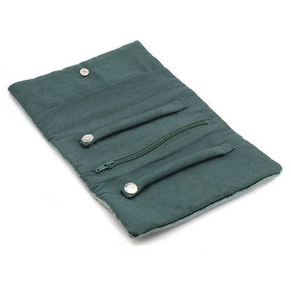 Midnight Green Velvet Jewellery Roll With Embroidered Leaping Hare | The Jewellery Stop