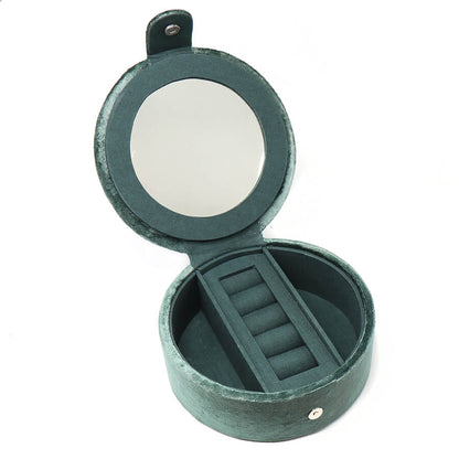 Midnight Green Round Velvet Jewellery Box With Embroidered Leaping Hare | The Jewellery Stop