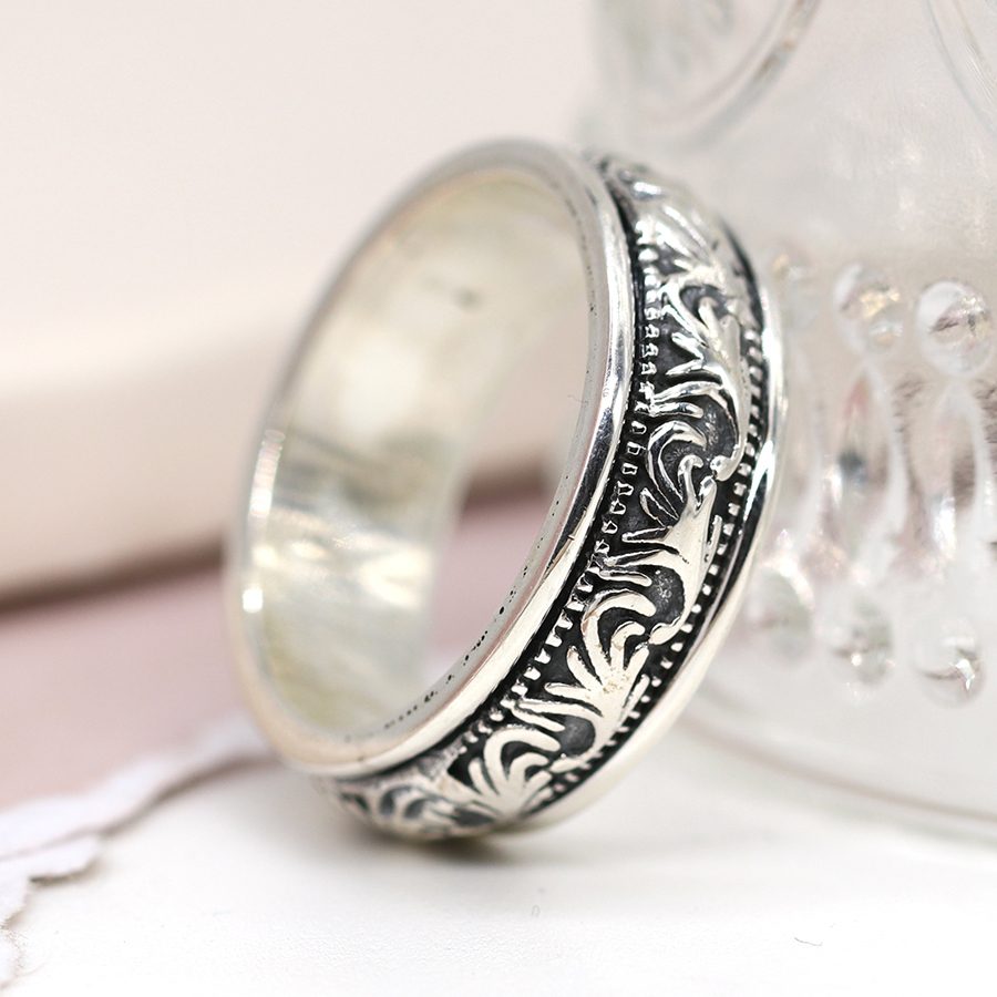 Sterling Silver Frond Spinning Ring