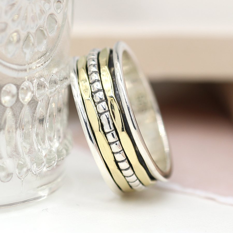 Sterling Silver Spinning Ring With Brass And Silver Bands | The Jewellery Stop