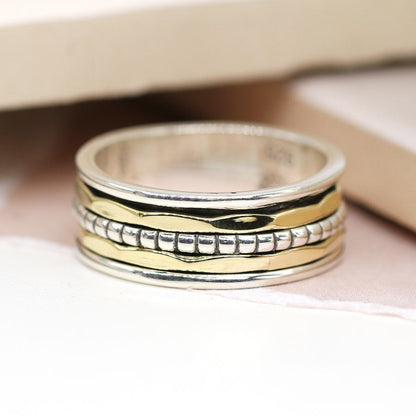 Sterling Silver Spinning Ring With Brass And Silver Bands | The Jewellery Stop