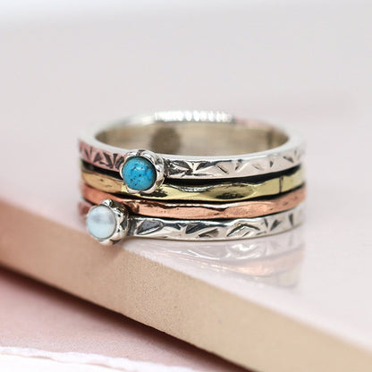 Sterling Silver Spinning Ring With Turquoise and Pearl | The Jewellery Stop