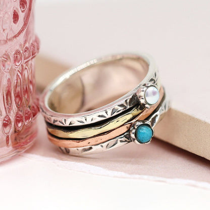 Sterling Silver Spinning Ring With Turquoise and Pearl | The Jewellery Stop