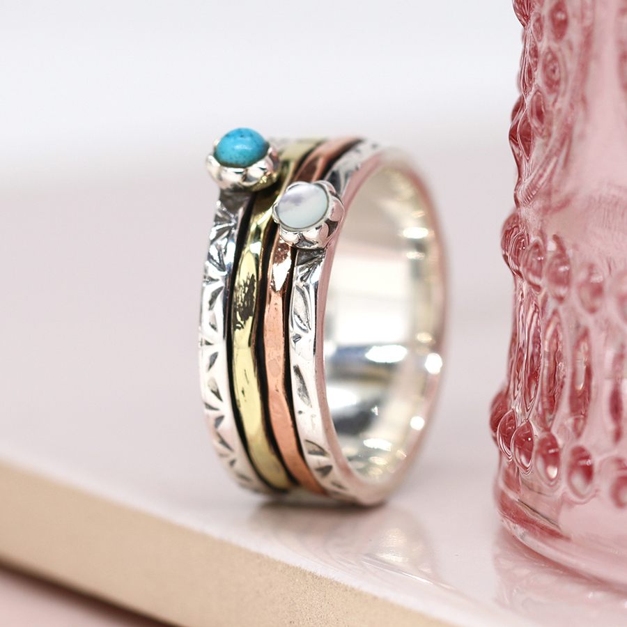 Sterling Silver Spinning Ring With Turquoise and Pearl | The Jewellery Stop