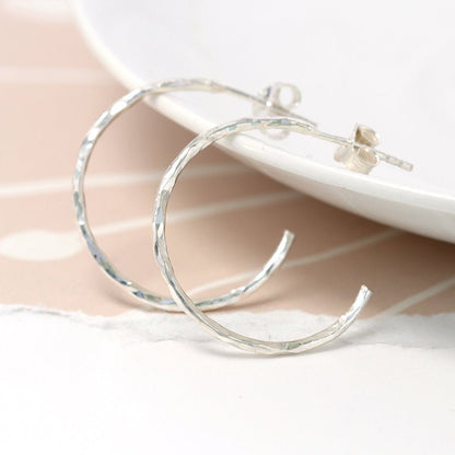 Sterling Silver Textured Creole Hoop Earrings | The Jewellery Stop