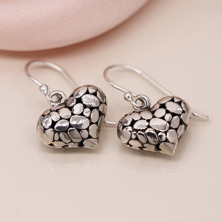 Sterling Silver Pebble Puff Heart Fish Hook Earrings | The Jewellery Stop