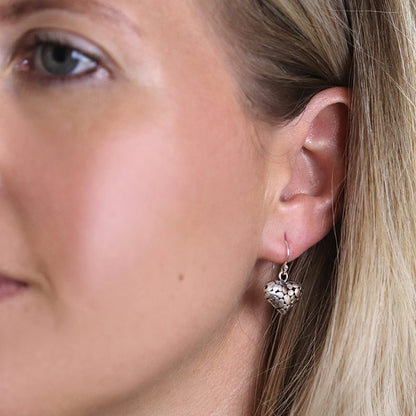 Sterling Silver Pebble Puff Heart Fish Hook Earrings | The Jewellery Stop
