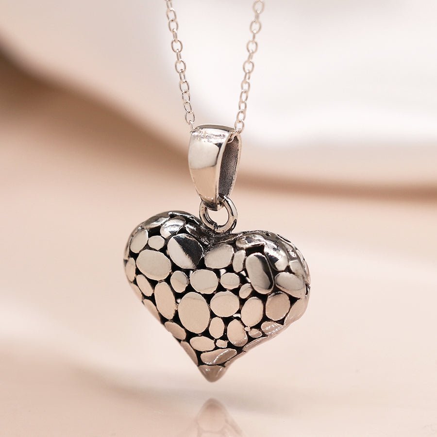 Sterling Silver Pebble Puff Heart Pendant On Chain | The Jewellery Stop