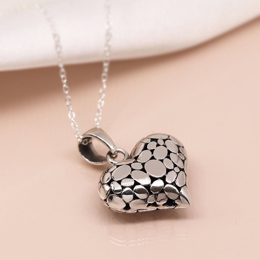 Sterling Silver Pebble Puff Heart Pendant On Chain | The Jewellery Stop
