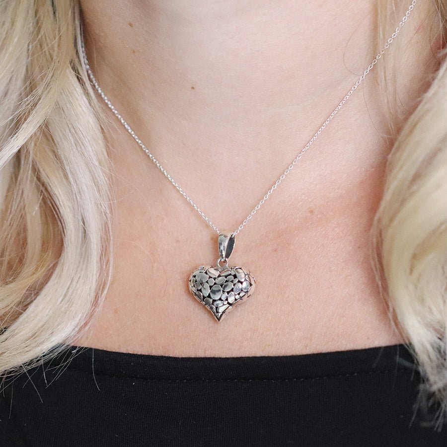 Sterling Silver Pebble Puff Heart Pendant On Chain | The Jewellery Stop