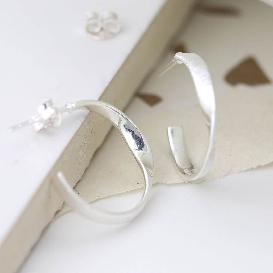 Sterling Silver Open Hoop Twist Earrings