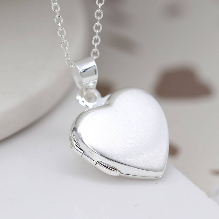 Sterling Silver Brushed Heart Locket On Chain