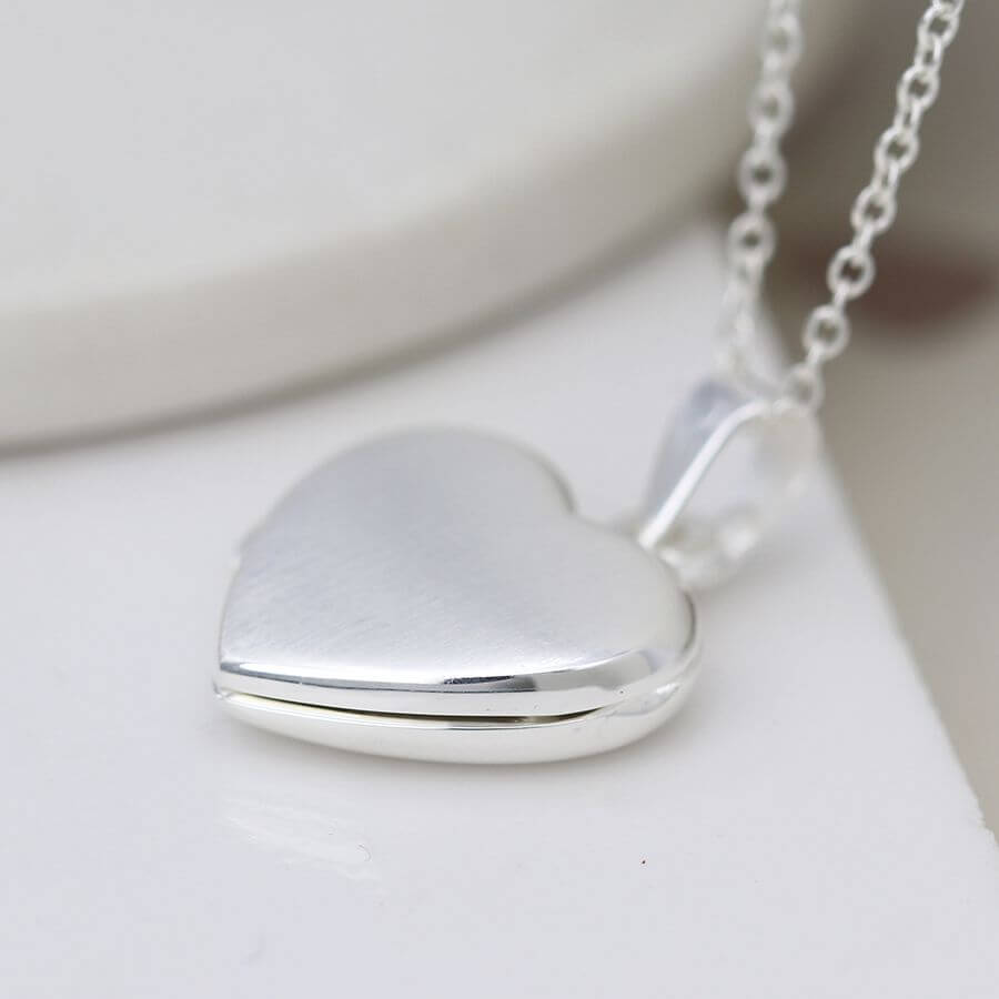 Sterling Silver Brushed Heart Locket On Chain