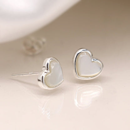 Sterling Silver White Mother Of Pearl Heart Stud Earrings | The Jewellery Stop