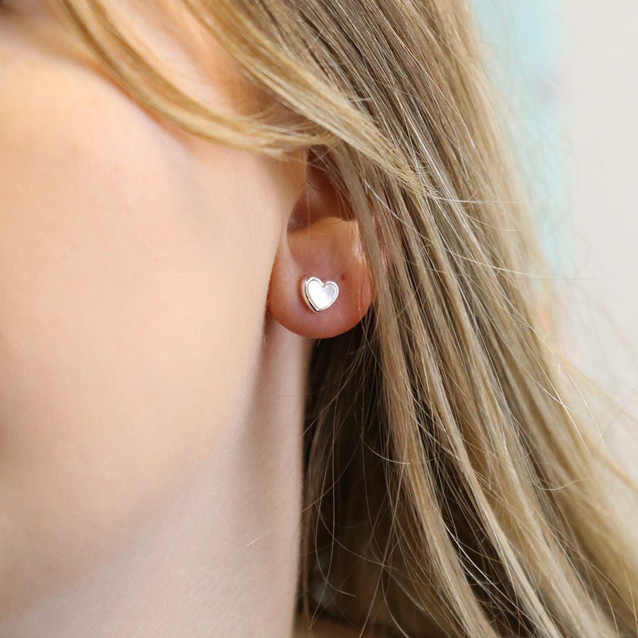 Sterling Silver White Mother Of Pearl Heart Stud Earrings | The Jewellery Stop