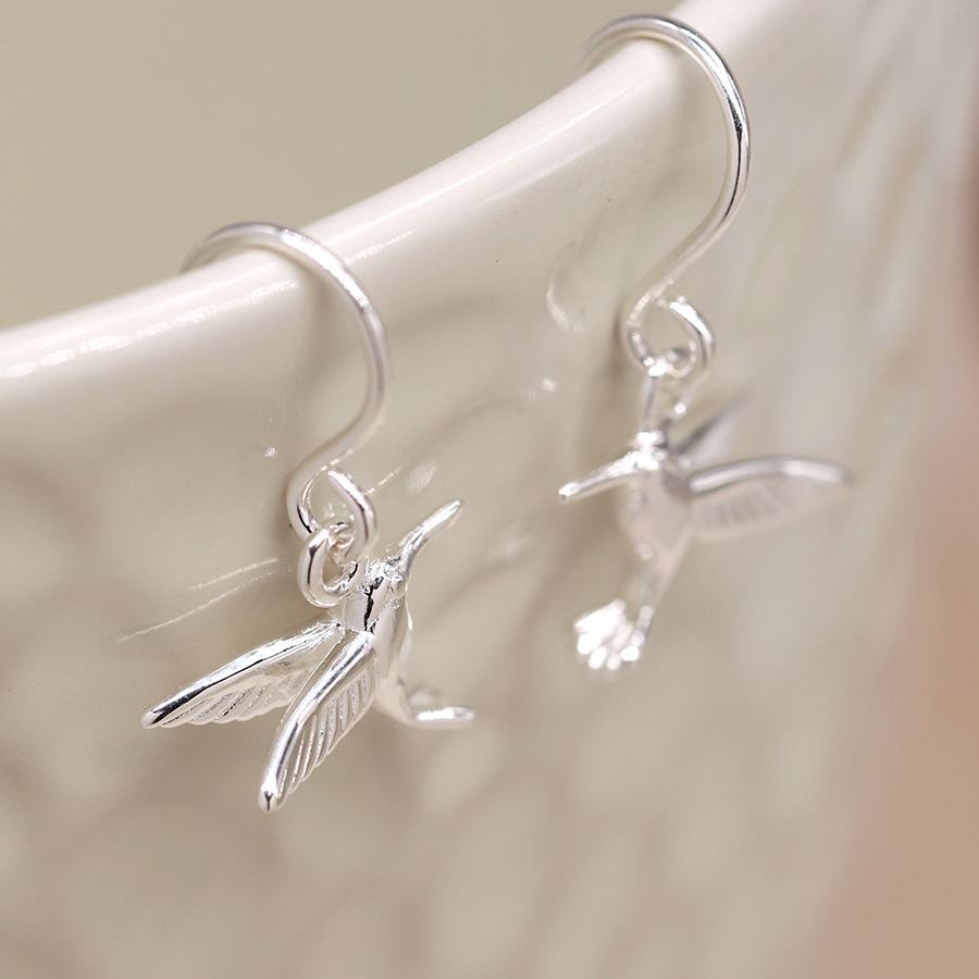 Sterling Silver Hummingbird Fish Hook Earrings