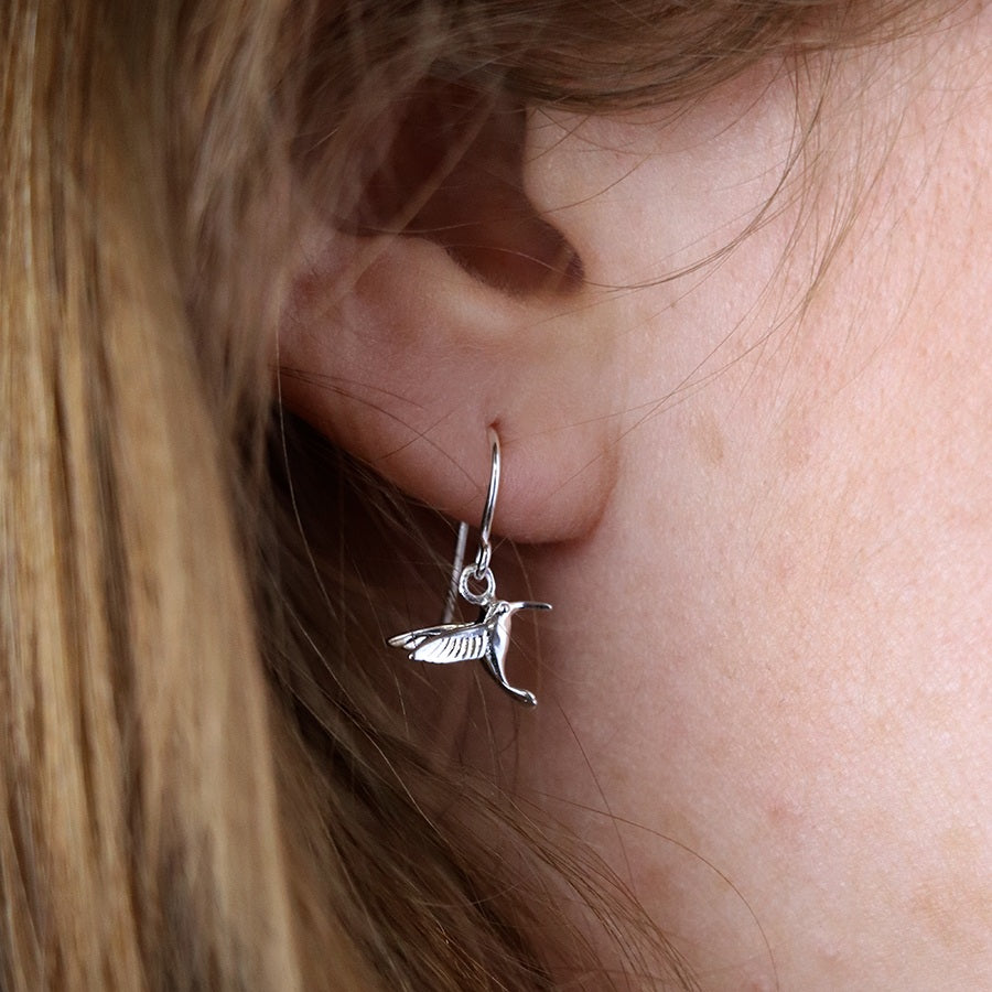 Sterling Silver Hummingbird Fish Hook Earrings