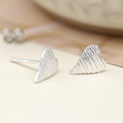 Textured Sterling Silver Heart Stud Earrings | The Jewellery Stop
