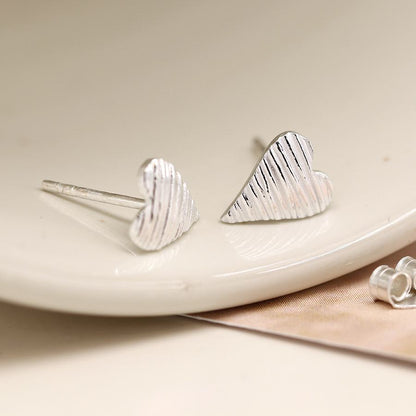 Textured Sterling Silver Heart Stud Earrings | The Jewellery Stop