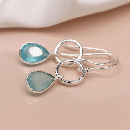 Sterling Silver Hoop Drop Earrings With Blue Chalcedony Teardrop | The Jewellery Stop