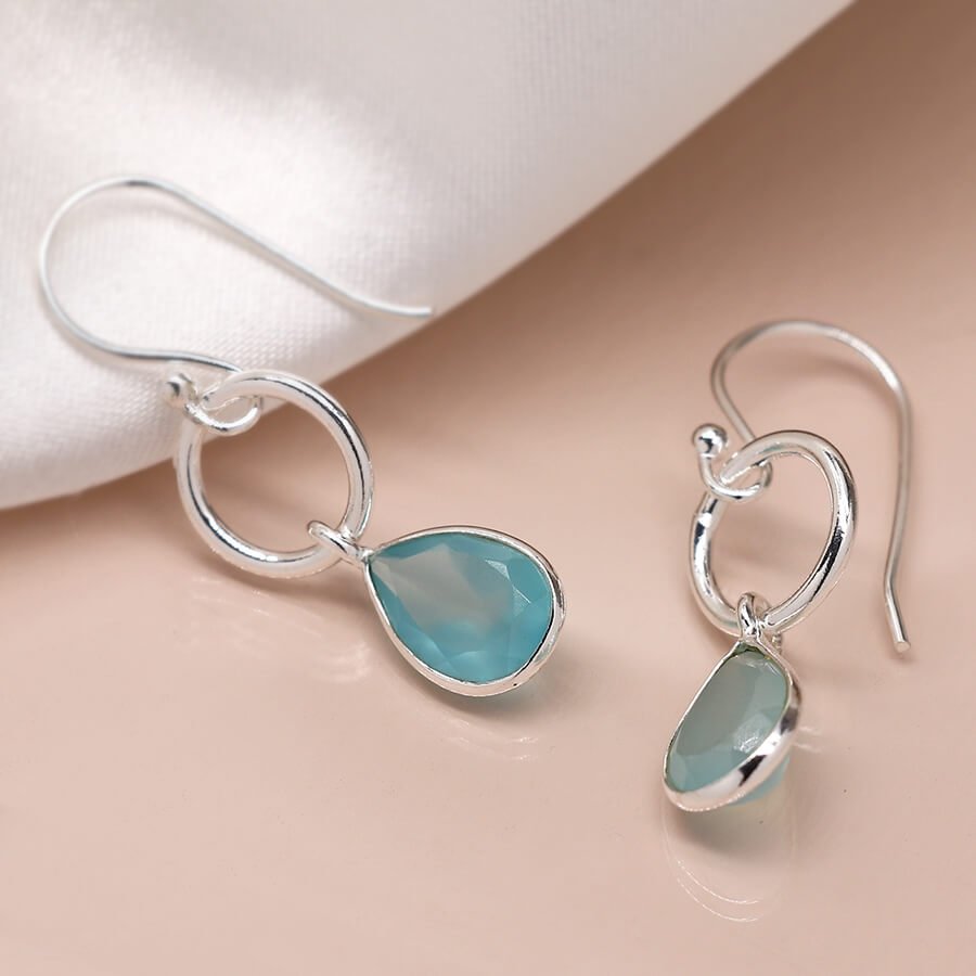 Sterling Silver Hoop Drop Earrings With Blue Chalcedony Teardrop | The Jewellery Stop