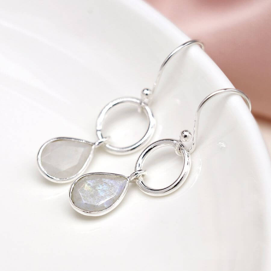 Teardrop Sterling Silver Rainbow Moonstone Fish Hook Earrings | The Jewellery Stop
