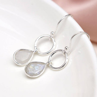 Teardrop Sterling Silver Rainbow Moonstone Fish Hook Earrings | The Jewellery Stop