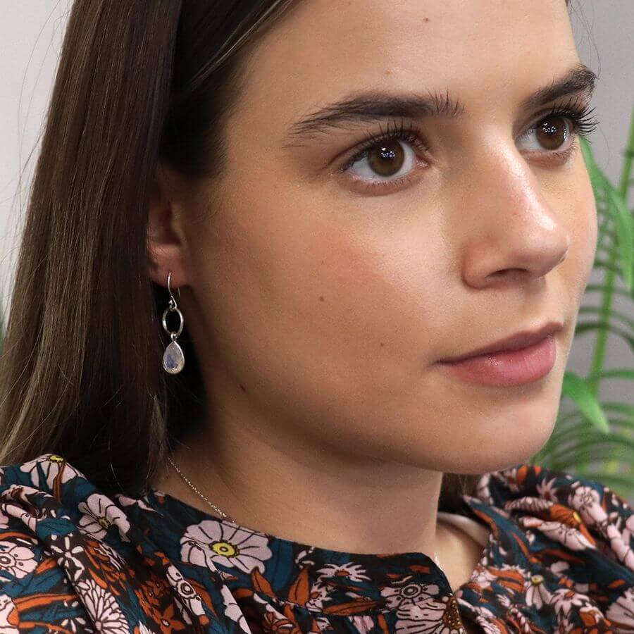 Teardrop Sterling Silver Rainbow Moonstone Fish Hook Earrings | The Jewellery Stop