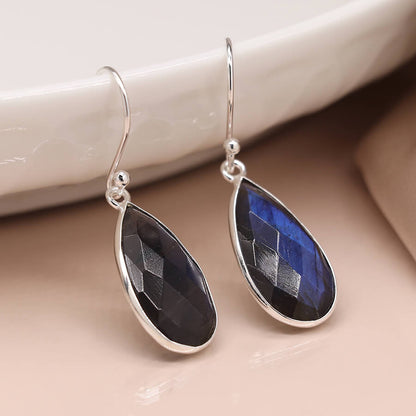 Sterling Silver Faceted Labradorite Teardrop Earrings | The Jewellery Stop