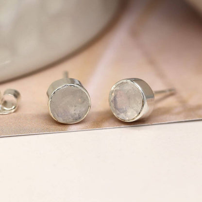 Round Rainbow Moonstone Sterling Silver Stud Earrings | The Jewellery Stop