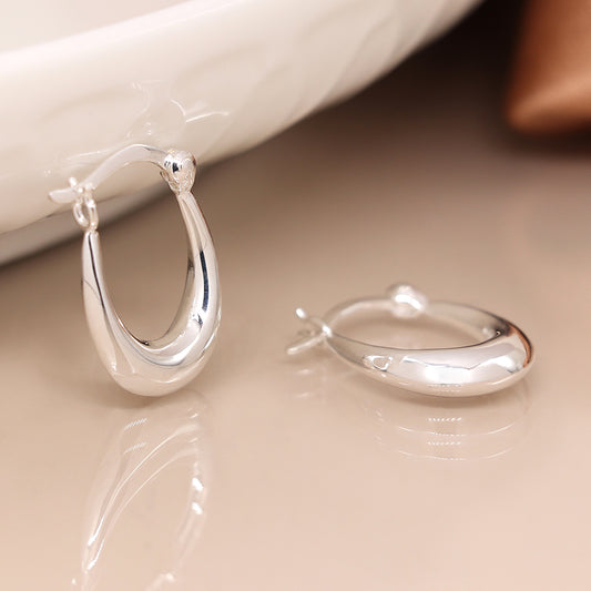 Sterling Silver Hinged Puff Hoop Earrings