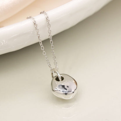 Sterling Silver Textured Pebble Pendant On Chain | The Jewellery Stop
