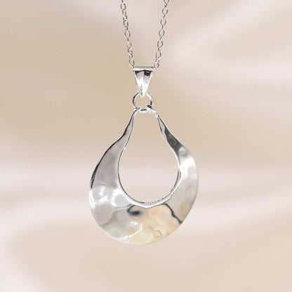 Sterling Silver Hammered Open Teardrop Pendant On Chain | The Jewellery Stop